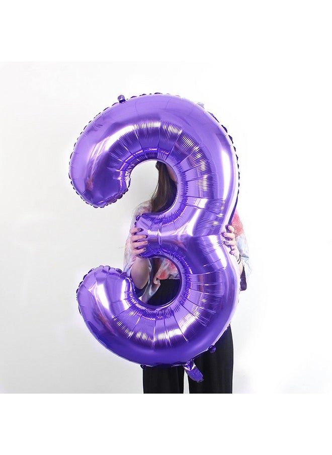 Number 3 Balloon For 3Rd Birthday Party Decoration, 40 Inch, Purple