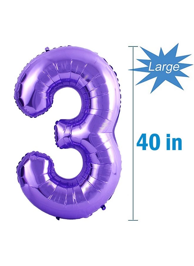 Number 3 Balloon For 3Rd Birthday Party Decoration, 40 Inch, Purple