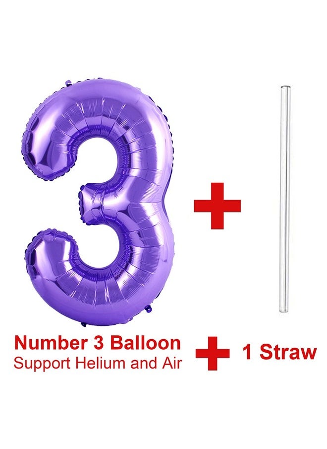 Number 3 Balloon For 3Rd Birthday Party Decoration, 40 Inch, Purple