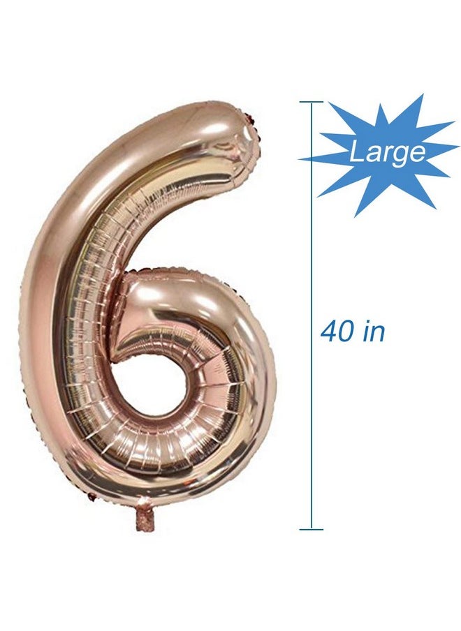 Rose Gold Number 6 Balloon, 6Th Birthday Party Balloons, 40 Inch