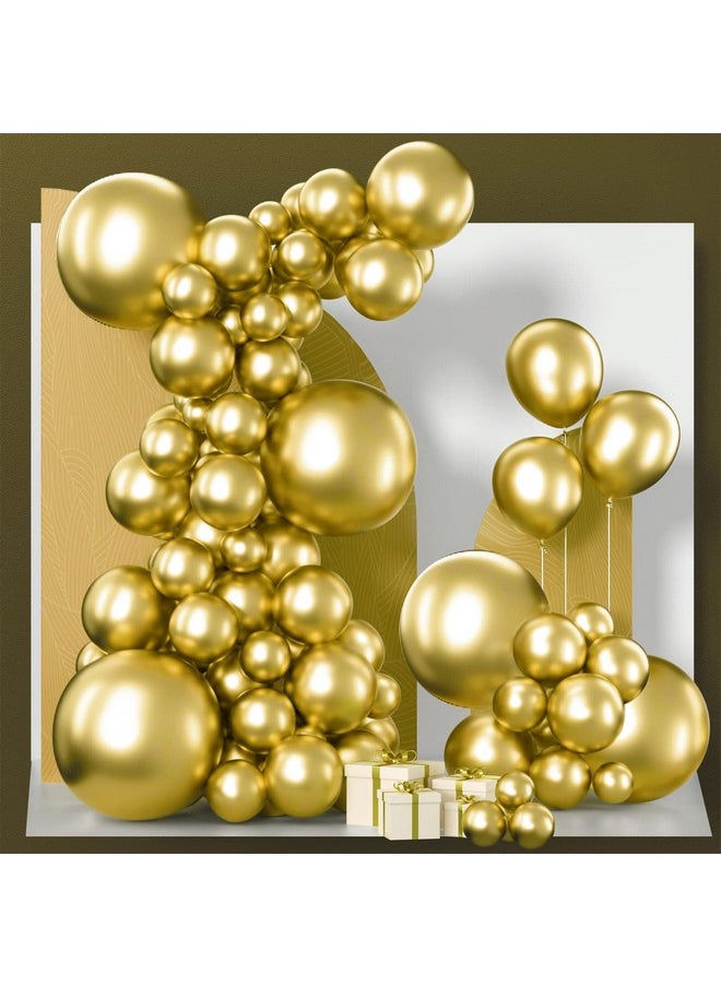 Metallic Gold Balloons, 140 Pcs Gold Metallic Balloons Different Sizes Pack Of 18 Inch 12 Inch 10 Inch 5 Inch Gold Balloons For Balloon Garland Or Balloon Arch As Party Decorations, Gold-G101