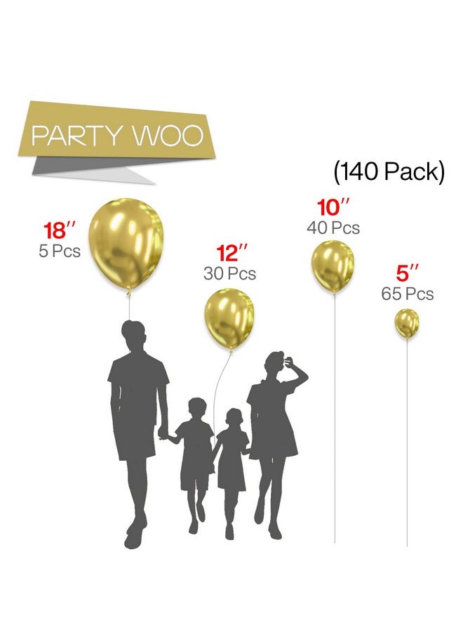 Metallic Gold Balloons, 140 Pcs Gold Metallic Balloons Different Sizes Pack Of 18 Inch 12 Inch 10 Inch 5 Inch Gold Balloons For Balloon Garland Or Balloon Arch As Party Decorations, Gold-G101