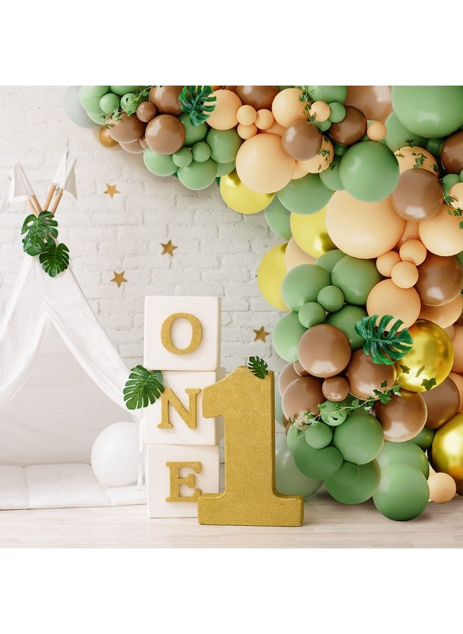 160Pcs Sage Green Brown Balloon Garland Kit Jungle Safari Woodland Balloon Arch With Sage Green Dark Brown Beige Gold Matte Balloons For Jungle Party Baby Shower Safari Birthday Decorations