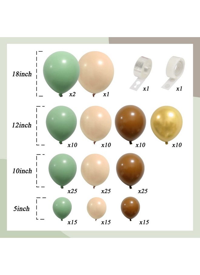 160Pcs Sage Green Brown Balloon Garland Kit Jungle Safari Woodland Balloon Arch With Sage Green Dark Brown Beige Gold Matte Balloons For Jungle Party Baby Shower Safari Birthday Decorations