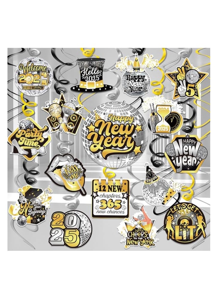 30pcs  New Year Hanging Swirls Set, Black Gold Silver 2025 New Year Party Decoration Swirls Streamer, New Year Eve Party Supplies Swirls New Year , New Years Decorations 2025