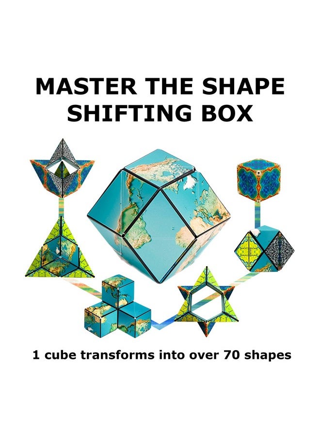 Shape Shifting Box - Award-Winning, Patented Fidget Cube W/ 36 Rare Earth Magnets - Transforms Into Over 70 Shapes, Download Fun In Motion Toys Mobile App (Earth - Explorer Series)
