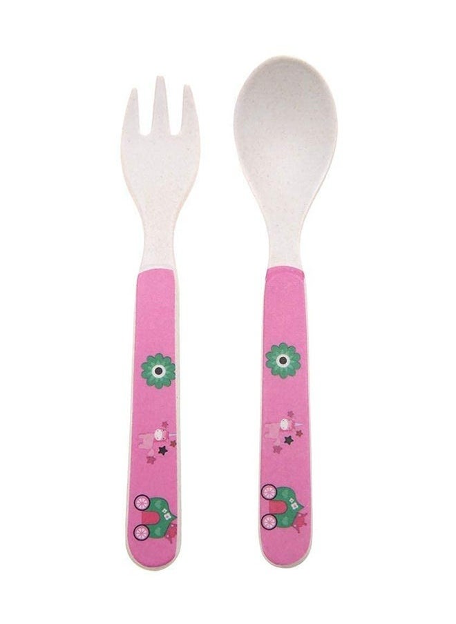 5 Pieces Eco-Friendly Bamboo Fiber Baby Feeding Tableware Set Newborns -Pink,Kids Dinnerware Set Bamboo 5 Pcs Plate Bowl Cup Fork Spoon