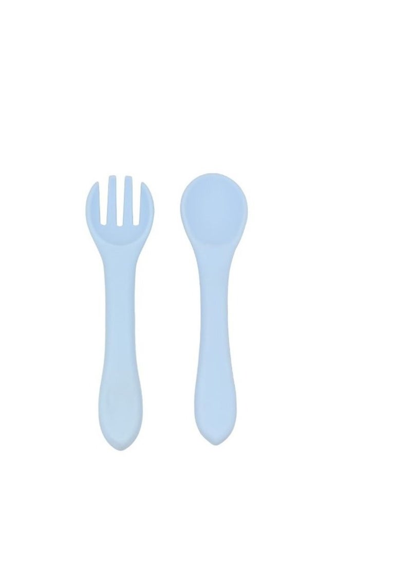Little Mocha Silicone Spoon and fork light blue