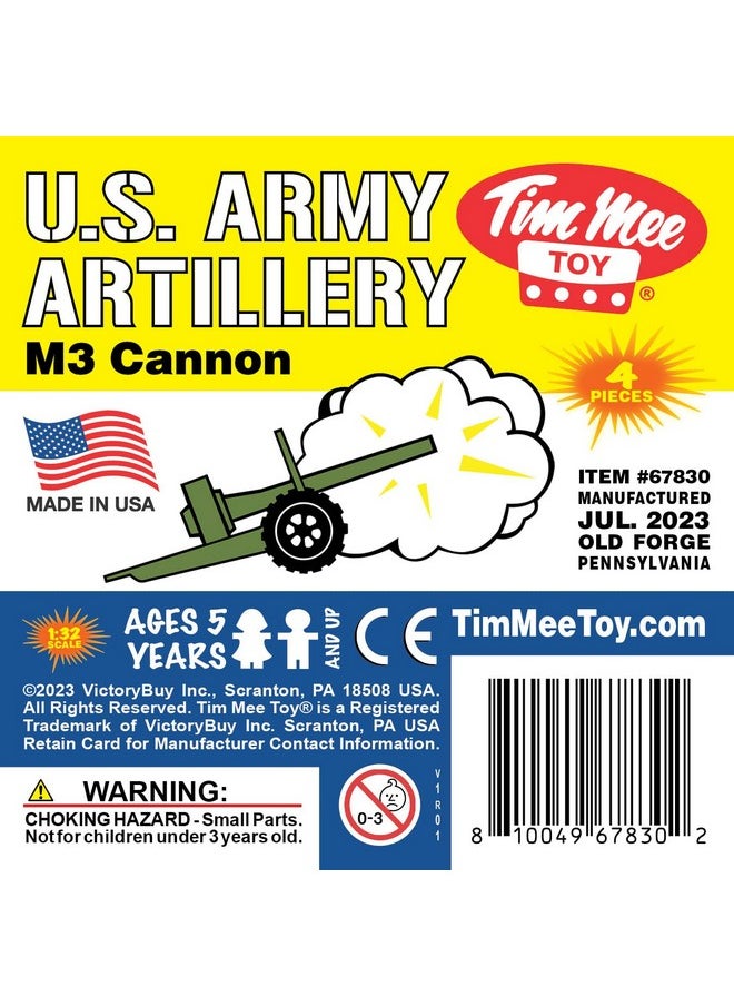 Timmee M3 Artillery - Od Green 4Pc Plastic Army Men Cannon Playset - Made In Usa