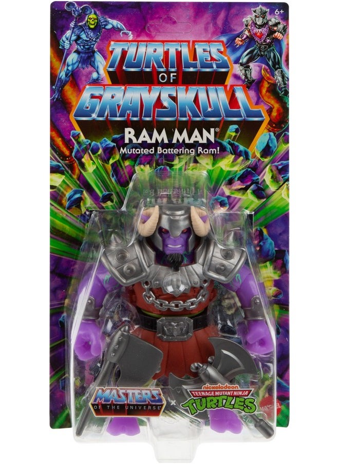 Mattel Origins Turtles Of Grayskull Action Figure & Accessories, Ram Man Collectible Toy With 16 Joints, Tmnt & Motu Crossover