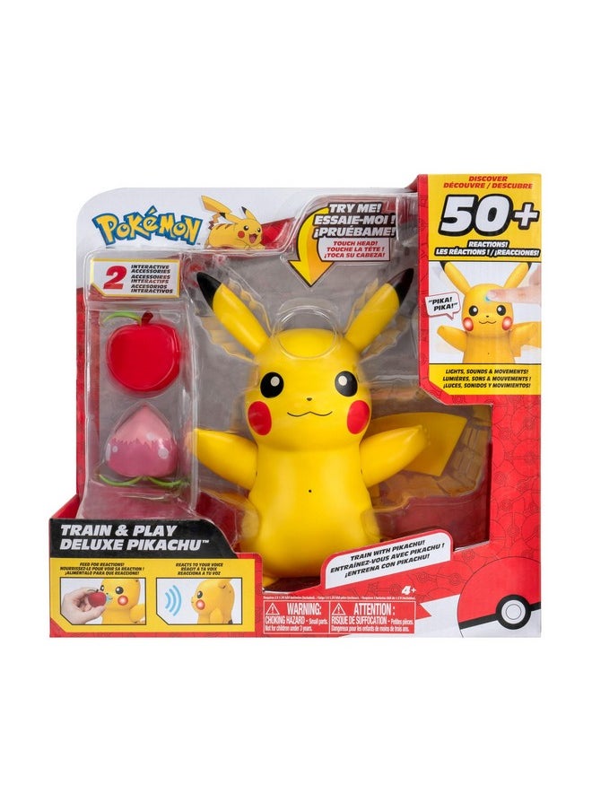 Pokémon Train And Play Deluxe Pikachu - 4.5-Inch Pikachu Figure With Lights, Sounds, And Moving Limbs Plus Interactive Accessories