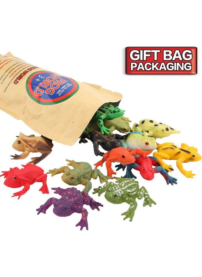 Frog Toys,12 Pack Mini Rubber Frog Sets,Super Stretches Material Tpr With Gift Bag, Realistic Frog Figure Toys For Boy