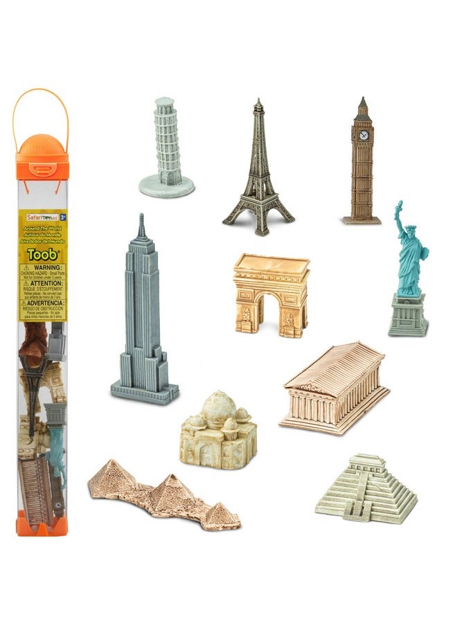 Around The World Toob - 10 Figurines: Leaning Tower Of Pisa, Eiffel Tower, Taj Mahal, Statue Of Liberty, Giza Pyramids, & More - Educational Toy Figures For Boys, Girls & Kids Ages 3+