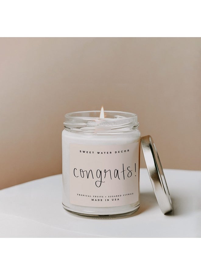 , Congrats! Candle - New Job, Engagement, Graduation Gift - Tropical Fruits And Sugared Citrus Island Scented Soy Wax Candle - 9Oz Clear Jar, 40 Hour Burn Time, Made In The Usa
