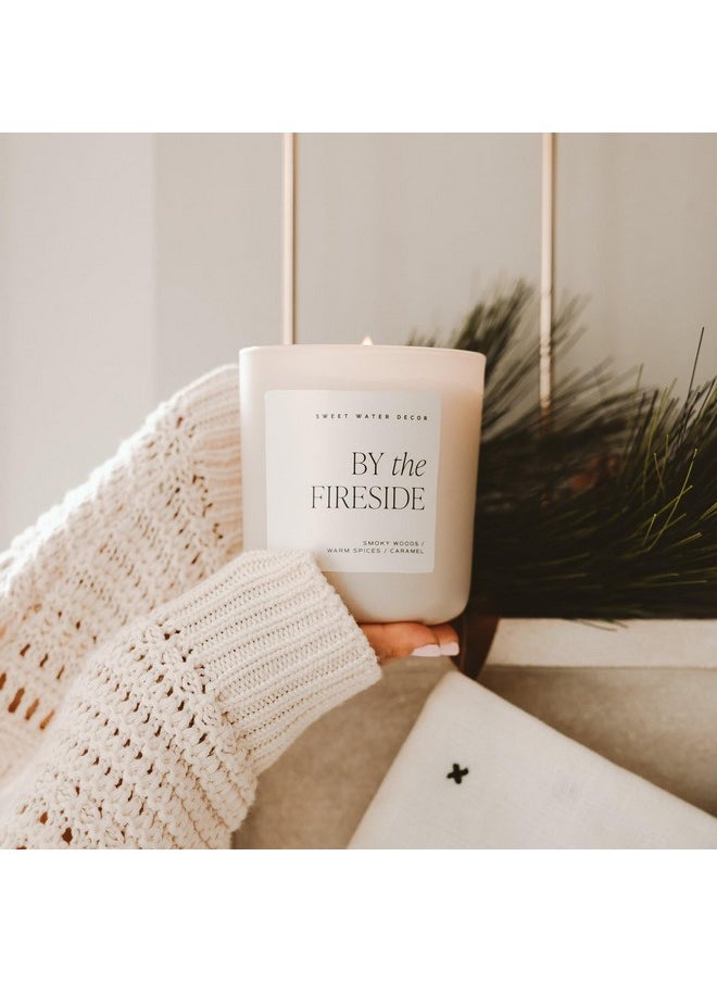 By The Fireside Candle - Vanilla, Caramel, Amber, Tonka, Smoky Woods, Musk Winter Scented Soy Candles For Home - 15Oz Tan Jar, 70+ Hour Burn Time, Made In The Usa