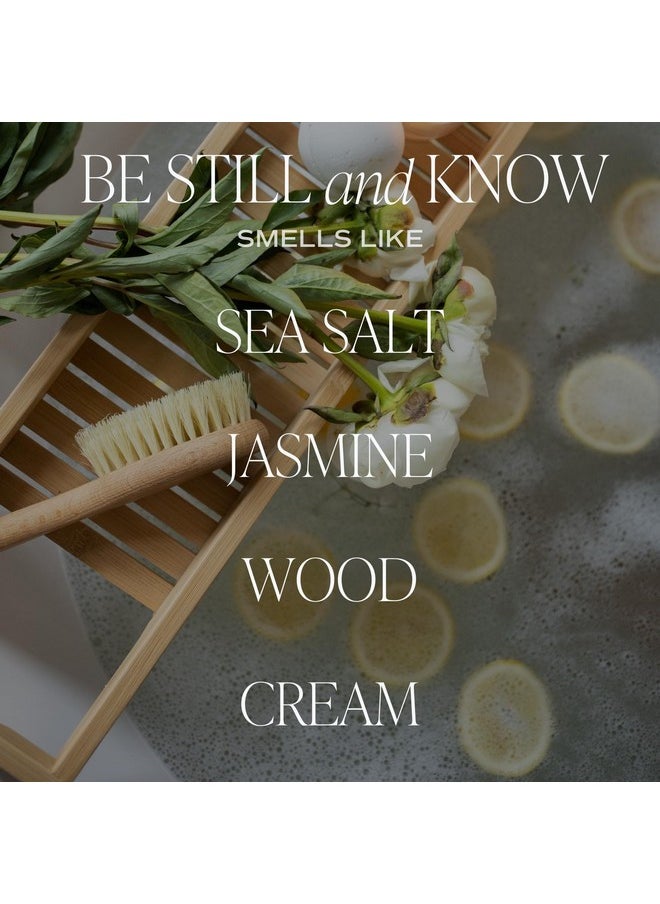 , Be Still And Know, Sea Salt, Jasmine, Cream, And Wood Scented Soy Wax Candle For Home | 9Oz Clear Jar, 40 Hour Burn Time, Made In The Usa
