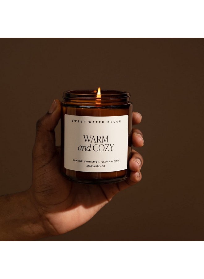 Warm And Cozy Soy Candle - Orange Peel, Cinnamon, Ginger And Clove Scented Candles For Home - 9Oz Amber Jar + Black Lid, 40+ Hour Burn Time, Made In The Usa