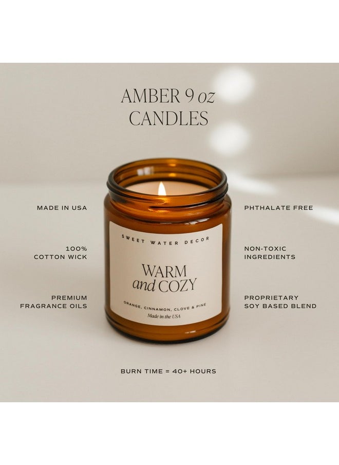 Warm And Cozy Soy Candle - Orange Peel, Cinnamon, Ginger And Clove Scented Candles For Home - 9Oz Amber Jar + Black Lid, 40+ Hour Burn Time, Made In The Usa