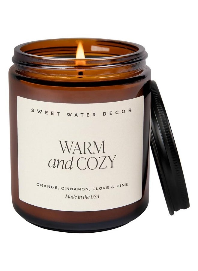 Warm And Cozy Soy Candle - Orange Peel, Cinnamon, Ginger And Clove Scented Candles For Home - 9Oz Amber Jar + Black Lid, 40+ Hour Burn Time, Made In The Usa