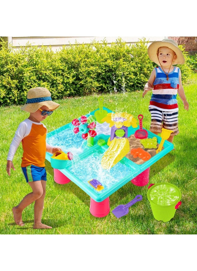 Water Table For Toddlers 1-3,4-In-1 Outdoor Kids Water Table Play Toys,25 Piece Summer Water Table Sensory Activity Set,Toddler Sand And Water Table For Boys Girls Outdoor Backyard Park Beach