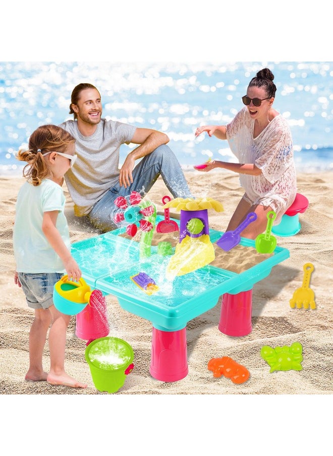 Water Table For Toddlers 1-3,4-In-1 Outdoor Kids Water Table Play Toys,25 Piece Summer Water Table Sensory Activity Set,Toddler Sand And Water Table For Boys Girls Outdoor Backyard Park Beach