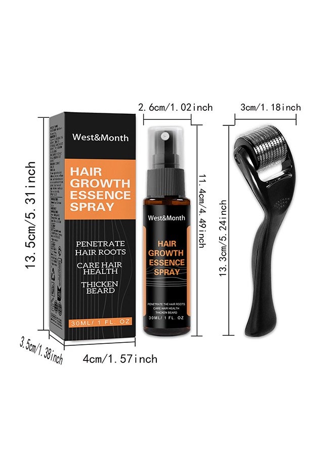 Hair Growth Essence Spray - Anti-Slip Hair Nourishing Growth Liquid Thickening Hairline Essence Spray With Microne Roller 30ml