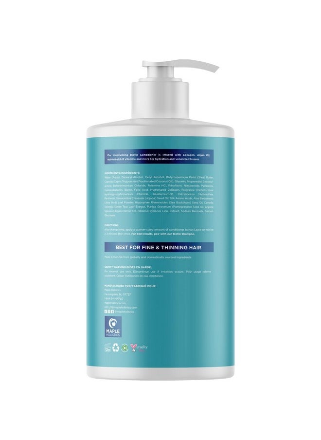 Volumizing Conditioner For Thinning, Fine And Damaged Hair - Biotin, Collagen Treatment - Sulfate, Paraben & Silicone Free 25 Fl Oz.