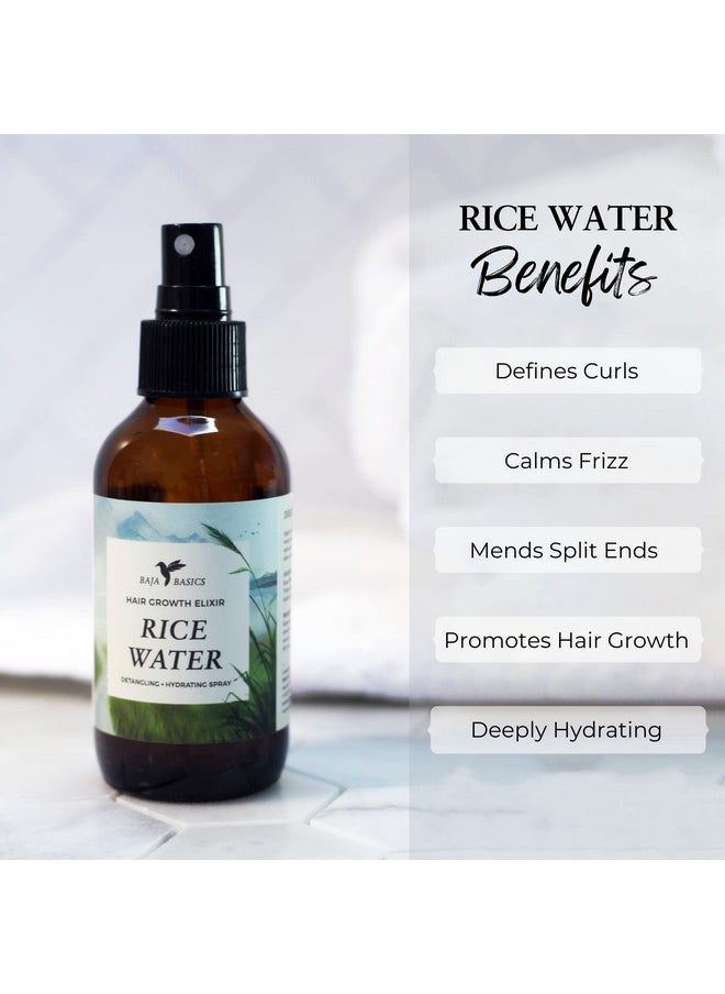 Rice Water For Hair Growth By Baja Basics, Thickness, Strength, Shine - Leave-In Conditioner For Scalp, Dry Split End Moisturizer - Mist Spray For Curly, Straight, Thick, Thin Hair 4Oz