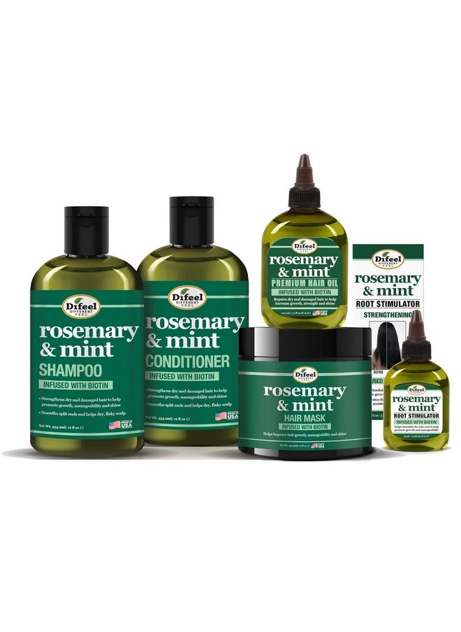 Rosemary & Mint Biotin Haircare Collection - Shampoo+ Conditioner + Hair Mask (12Oz Each), 2.5Oz Root Stimulator & 7.1Oz Oil