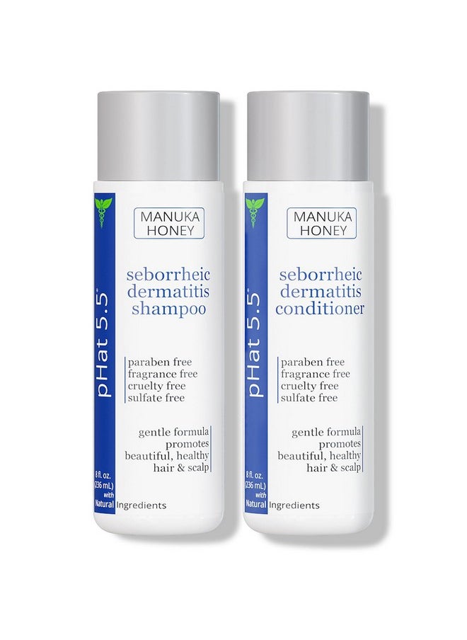 Sulfate Free Shampoo And Conditioner Set For Seborrheic Dermatitis Relief - Severe Dry & Itchy Scalp Treatment With Manuka Honey, Aloe Vera & Coconut Oil - Safe For Color Treated Hair (8 Oz)