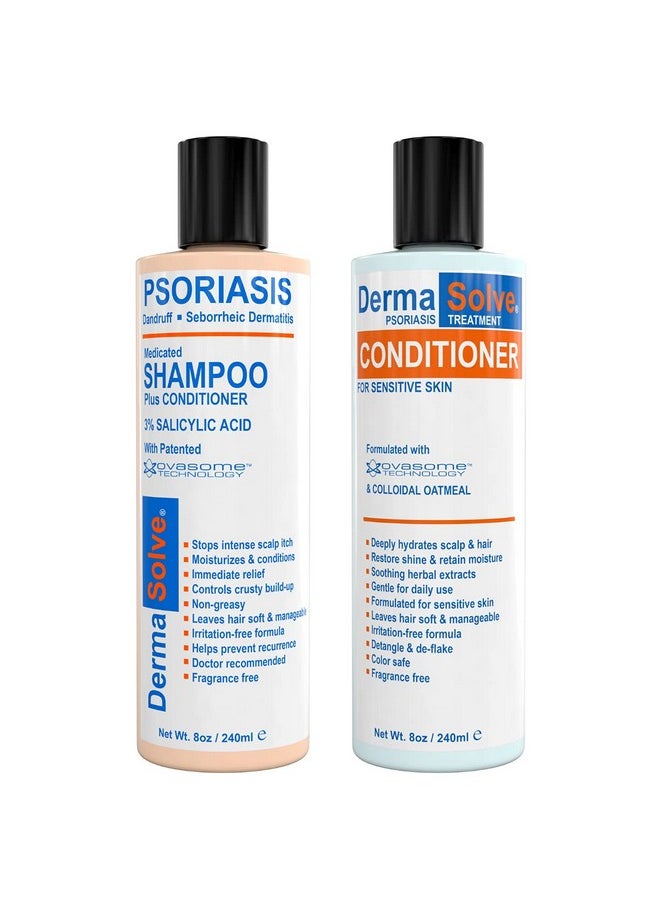 Scalp Psoriasis & Dandruff Free Medicated Shampoo With Conditioner, Ultimate Seborrheic Dermatitis Treatment For Itchy, Flakey Scalp, Soothing & Moisturizing Relief