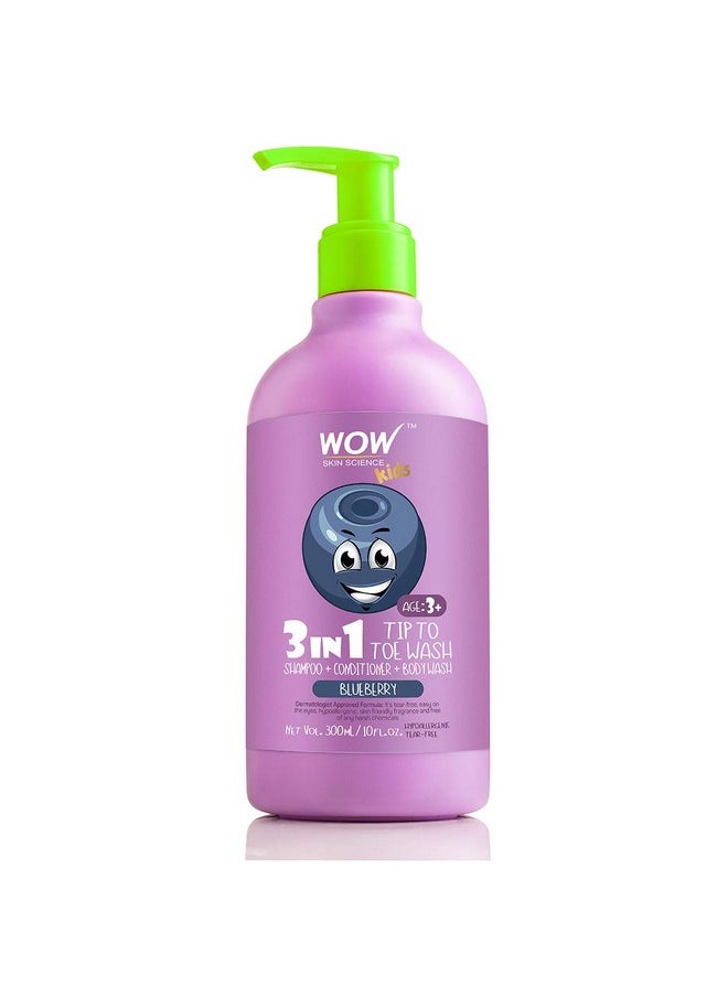 Skin Science Kids Tip To Toe Wash - Shampoo - Conditioner - Body Wash - No Parabens, Sulphate, Silicones, Mineral Oil Or Color - Blueberry, 300 Ml