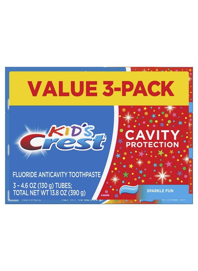 Kid'S Cavity Protection Toothpaste, Crest Kids Toothpaste, For Children And Toddlers 2+, Sparkle Fun, 4.6 Oz (Pack Of 3), Toothpaste For Kids