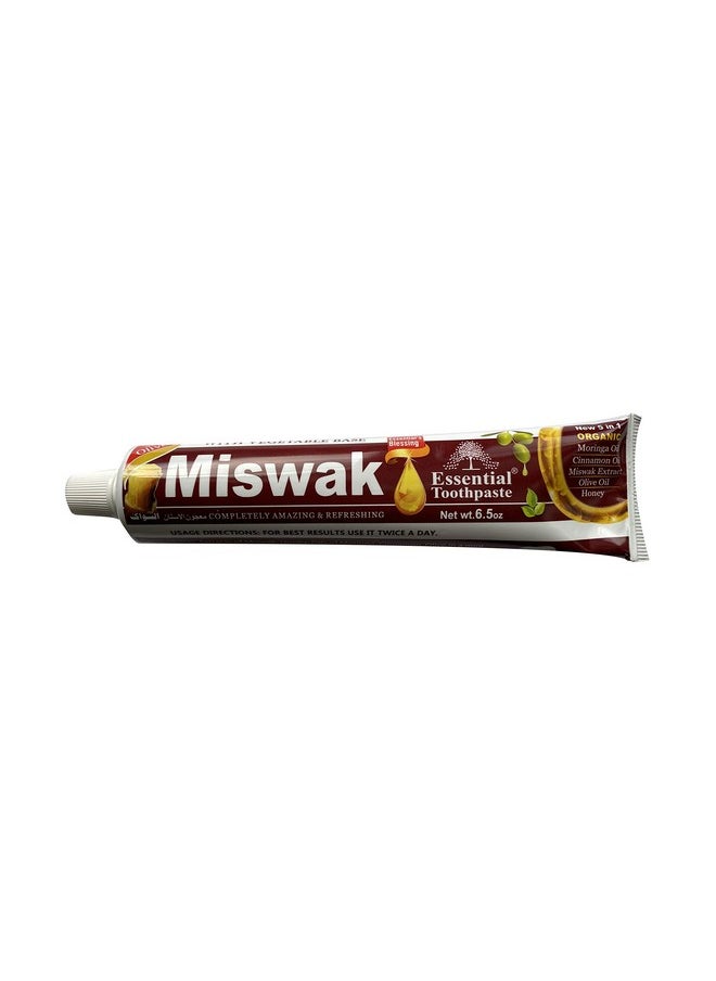 (Pack Of 6) Organic Miswak Herbal Whitening Toothpaste - Refreshing- With Moringa Oil, Cinnamon Oil, Miswak Extract, Olive Oil & Honey- 100% Fluoride Free & Vegetable Base - 6.5 Oz