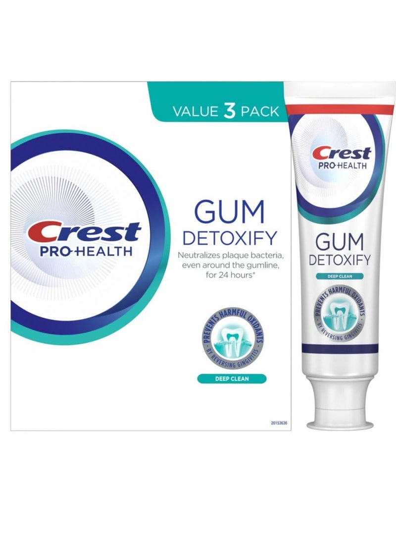 Crest Pro-Health Gum Detoxify Deep Clean Toothpaste, 4.8 oz Pack of 3 - Anticavity, Antibacterial Flouride Toothpaste, Clinically Proven, Gum and Enamel Protection, Plaque Control