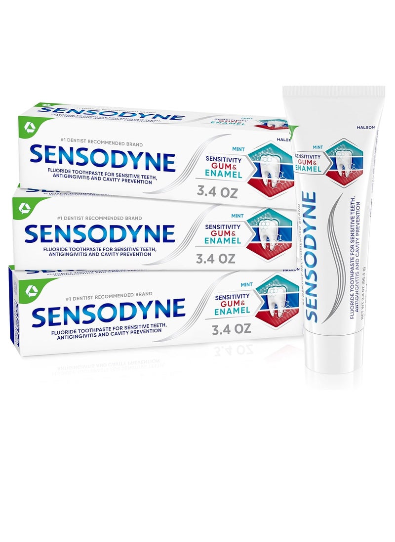 Sensodyne Toothpaste Sensitivity Gum and Enamel, Triple Protection, Refreshing Fluoride Toothpaste, Mint Flavor - 3.4 Ounces x 3