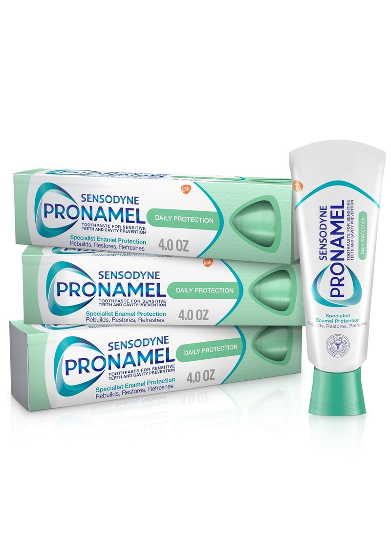 Sensodyne Pronamel Daily Protection Enamel Toothpaste for Sensitive Teeth, to Reharden and Strengthen Enamel, Mint Essence - 4 Ounce (Pack of 3)