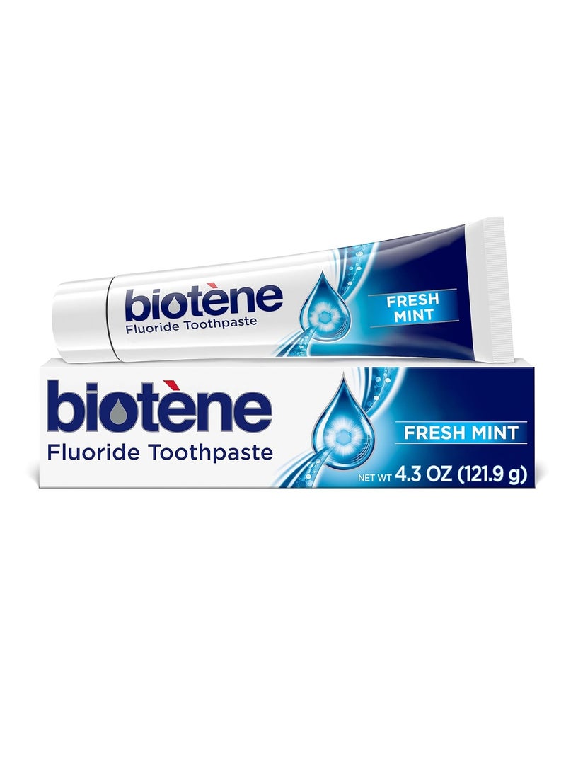 biotène Fluoride Toothpaste for Dry Mouth Symptoms, Bad Breath Treatment and Cavity Prevention, Fresh Mint - 4.3 oz