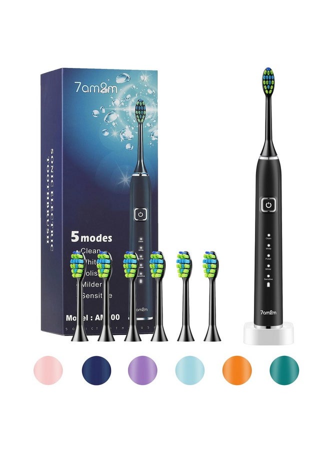 Sonic Electric Toothbrush With 6 Brush Heads For Adults&Kids, One Charge For 120 Days, Wireless Fast Charge, 5 Modes, 40000Vpm Powered Toothbrush, 2 Minutes Built In Smart Timer (Black)