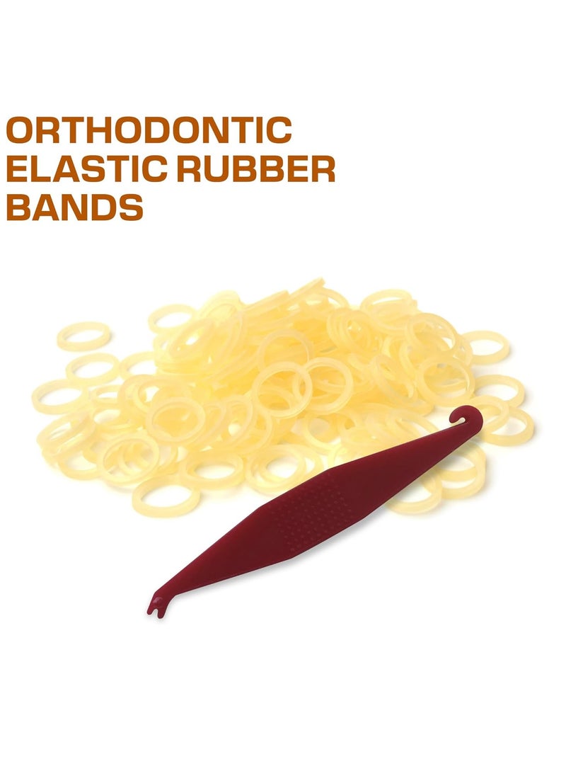 Orthodontic Elastic Rubber Bands - 3/16 Inch, Small, 100 Pack, (4.5 Ounce) for Braces, Dreadlocks, Hair Braids, Fix Tooth Gap, Includes Free Elastic Placer - Natural - Heavy