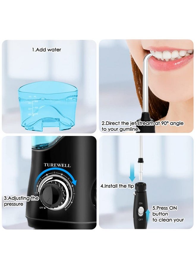 Fc162 Water Dental Flosser For Teeth/Braces,10 Pressure Levels, 8 Water Jet Tips For Family, 600Ml Electric Water Dental Oral Irrigator For Teeth-Clean (Black)