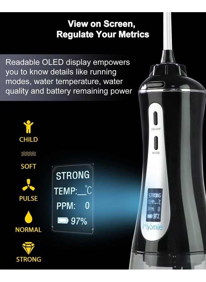 Powerful Cordless 350Ml Water Dental Flosser Portable Oled Display Oral Irrigator With 5 Pressure Modes 8 Replaceable Jet Tips And Storage Bag For Home Travel Use (Black)