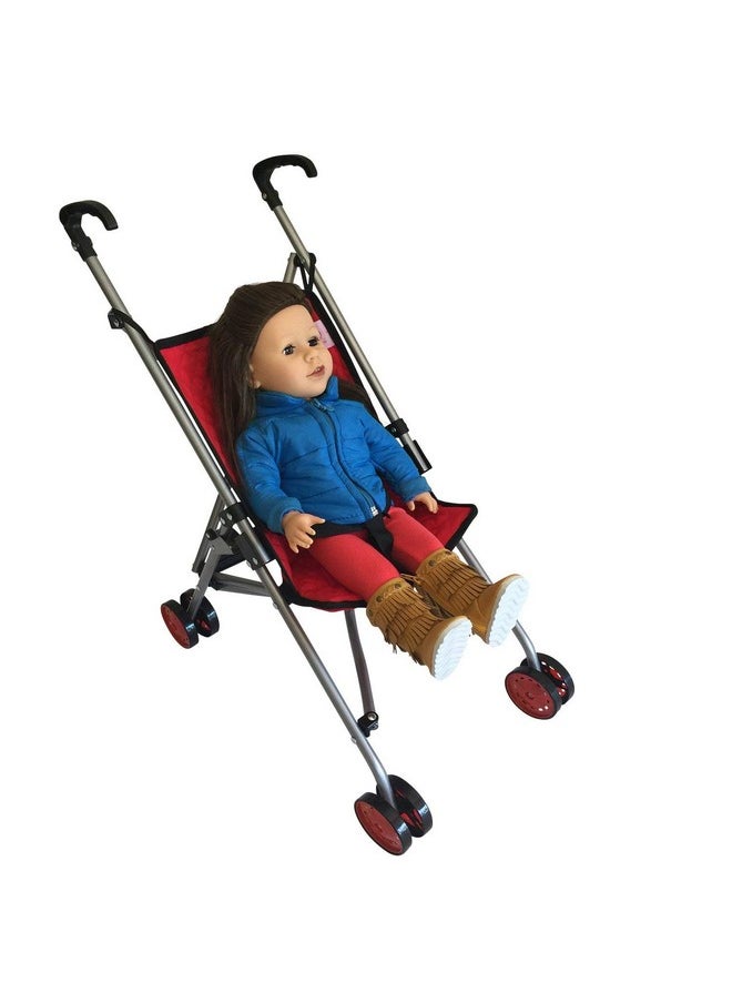 First Dolls Stroller For Kids, Onepiece - Red Color For18” Folds For Storage - Great Gift For Toddlers