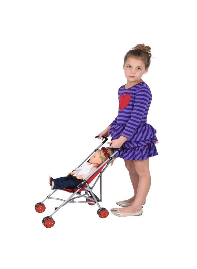 First Dolls Stroller For Kids, Onepiece - Red Color For18” Folds For Storage - Great Gift For Toddlers