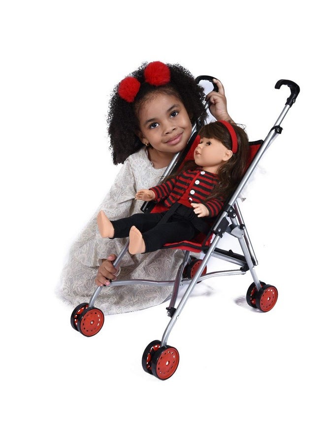 First Dolls Stroller For Kids, Onepiece - Red Color For18” Folds For Storage - Great Gift For Toddlers