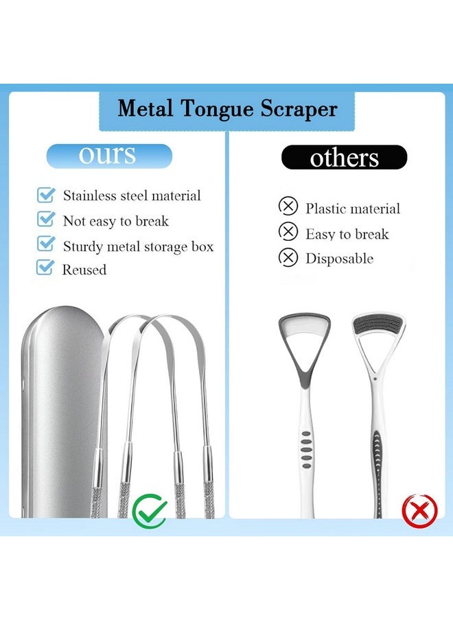 Tongue Scraper For Adults (2Pcs),Stainless Steel Tongue Scraper With Travel Case,For Remove Bad Breath&Oral Health Care