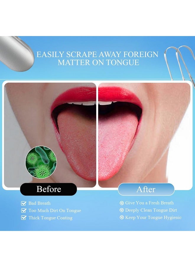 Tongue Scraper For Adults (2Pcs),Stainless Steel Tongue Scraper With Travel Case,For Remove Bad Breath&Oral Health Care