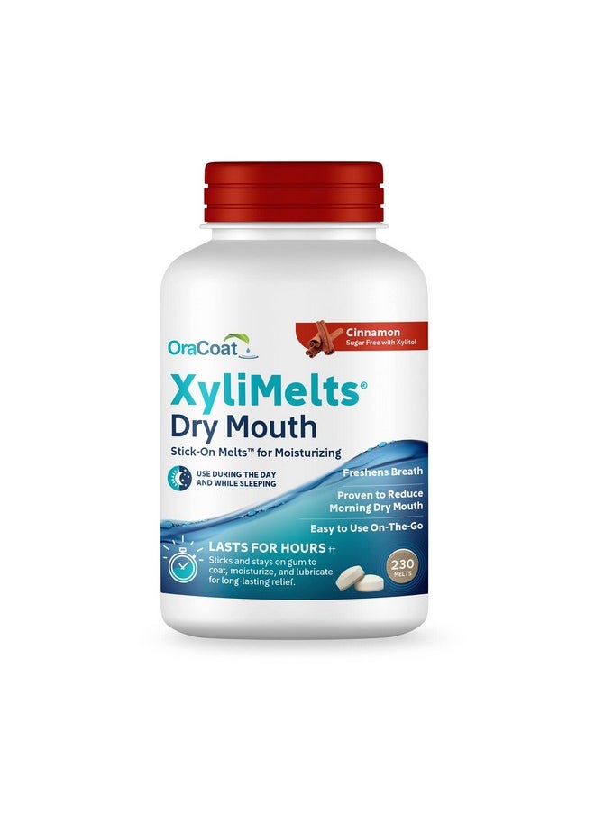 Xylimelts Dry Mouth Relief Oral Adhering Discs Cinnamon With Xylitol, For Dry Mouth, Stimulates Saliva, Non-Acidic, Day And Night Use, Time Release For Up To 8 Hours, 230 Count