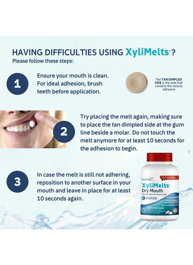 Xylimelts Dry Mouth Relief Oral Adhering Discs Cinnamon With Xylitol, For Dry Mouth, Stimulates Saliva, Non-Acidic, Day And Night Use, Time Release For Up To 8 Hours, 230 Count