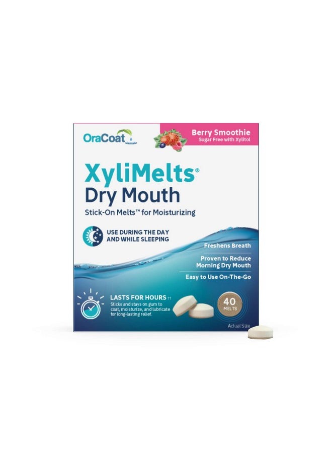 Xylimelts Dry Mouth Relief Moisturizing Oral Adhering Discs 40 Count, Berry Smoothie With Xylitol, For Dry Mouth, Stimulates Saliva